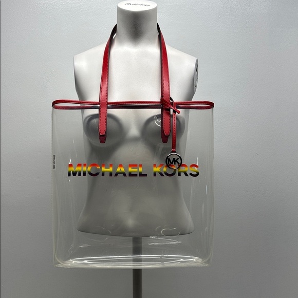 Michael Kors Handbags - Micheal Kors The Michael Clear Vinyl Tote Bag Purse Rainbow Red Gold MK Large